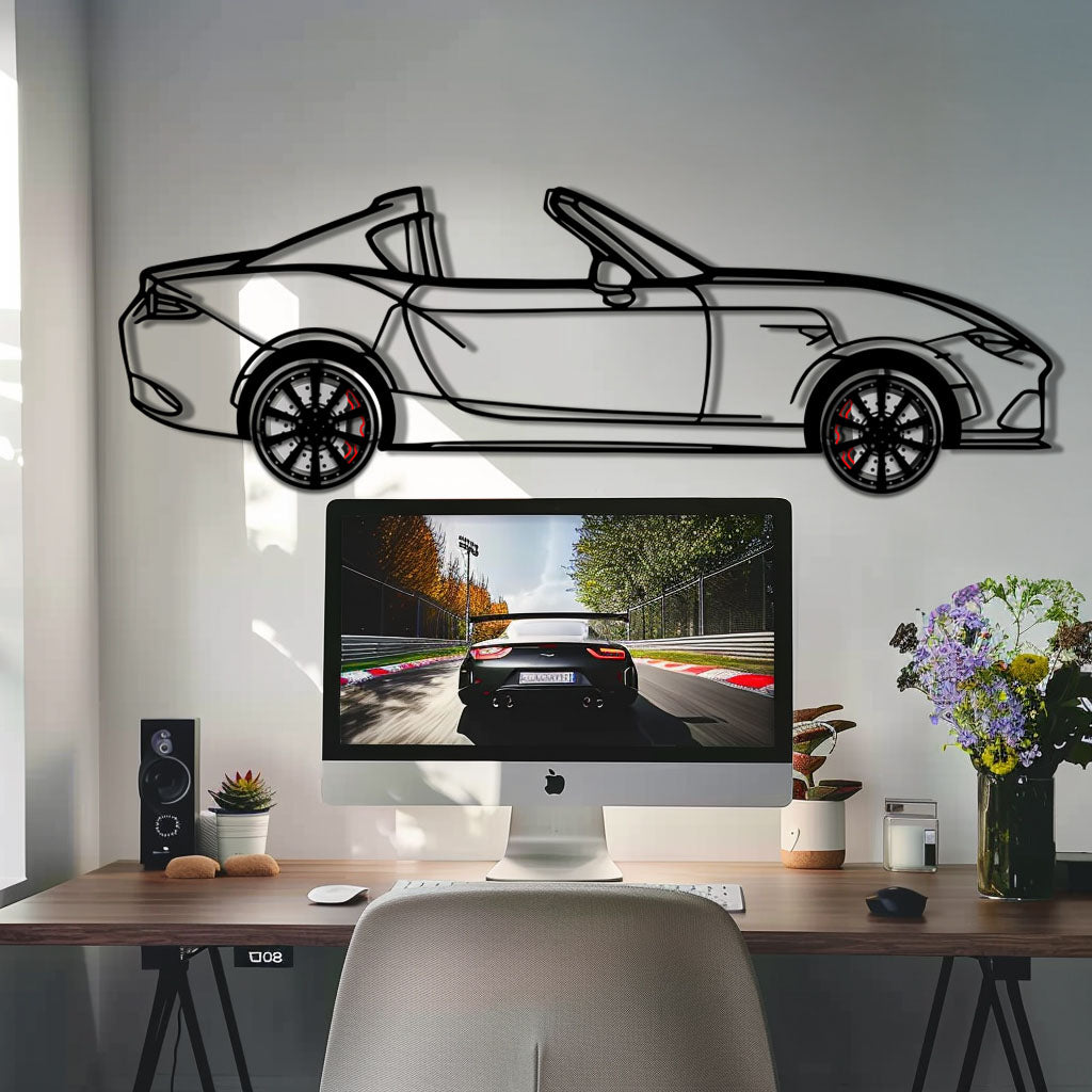 Mazda MX-5 RF Metal Car Wall Art with Rotating Wheels - JDM Roadster Silhouette - Interactive Automotive Wall Decor - KAFMEKA146