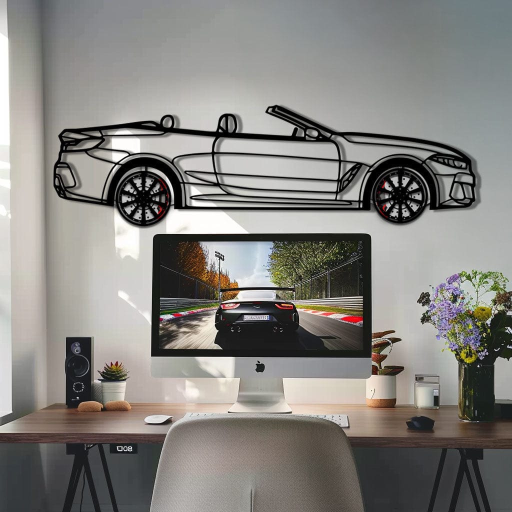 BMW 850i Metal Car Wall Art with Rotating Wheels - Luxury Grand Tourer Silhouette - Interactive Automotive Wall Decor - KAFMEKA105