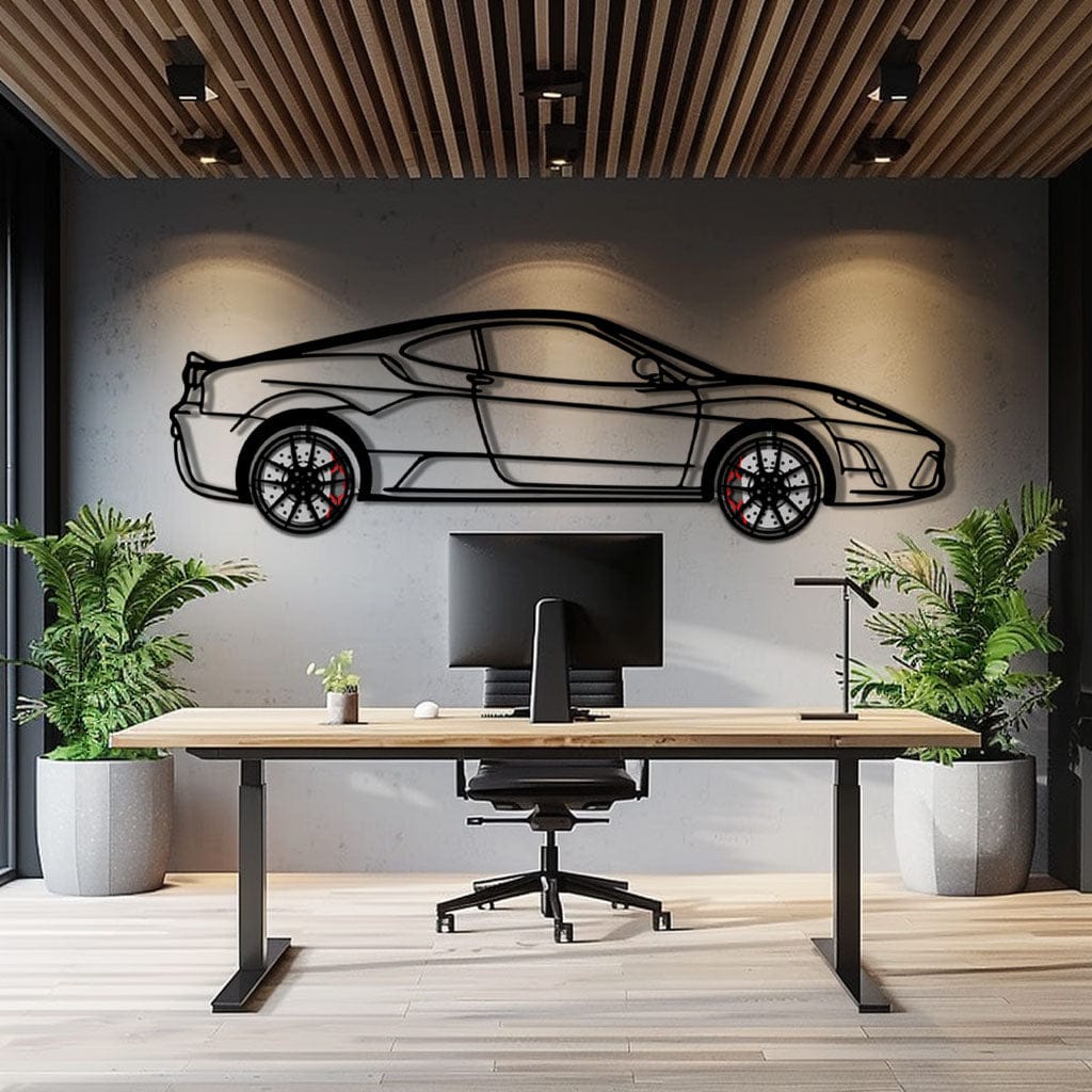 Ferrari F430 Scuderia Metal Car Wall Art with Rotating Wheels - Track-Focused V8 Silhouette - Interactive Automotive Wall Art - KAFMEKA133