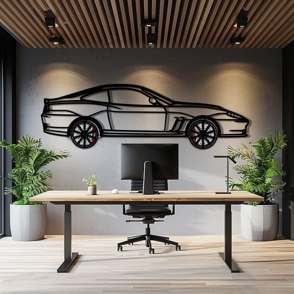 Ferrari 550 Maranello Metal Car Wall Art with Rotating Wheels - V12 Grand Tourer Silhouette - Interactive Automotive Wall Decor - KAFMEKA129