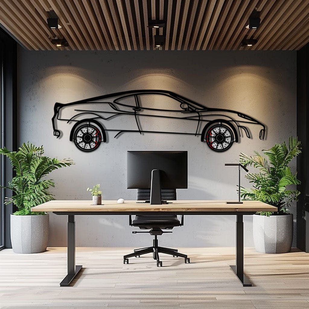 Ferrari F430 Metal Car Wall Art with Rotating Wheels - Italian V8 Supercar Silhouette - Interactive Automotive Wall Decor - KAFMEKA132