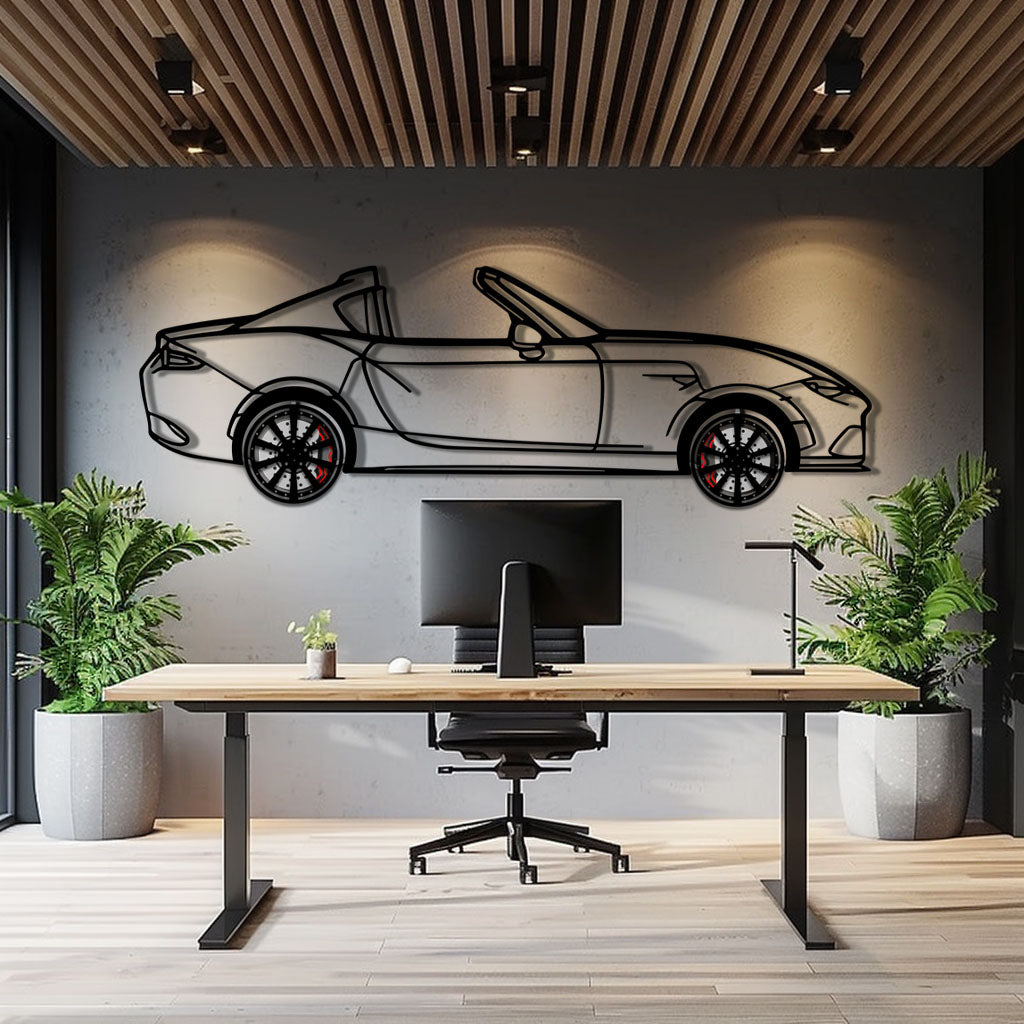 Mazda MX-5 RF Metal Car Wall Art with Rotating Wheels - JDM Roadster Silhouette - Interactive Automotive Wall Decor - KAFMEKA146