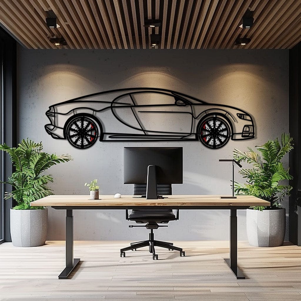 Bugatti Chiron Metal Car Wall Art with Rotating Wheels - Ultimate Hypercar Silhouette Decor - Interactive Automotive Wall Art - KAFMEKA116
