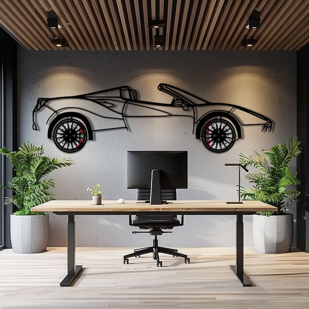 Ferrari 488 Spider Metal Car Wall Art with Rotating Wheels - Italian Twin-Turbo V8 Silhouette - Interactive Automotive Wall Decor - KAFMEKA126