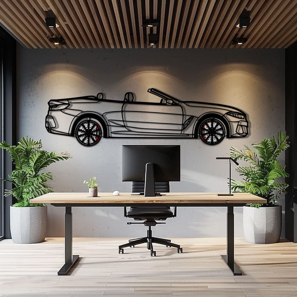 BMW 850i Metal Car Wall Art with Rotating Wheels - Luxury Grand Tourer Silhouette - Interactive Automotive Wall Decor - KAFMEKA105