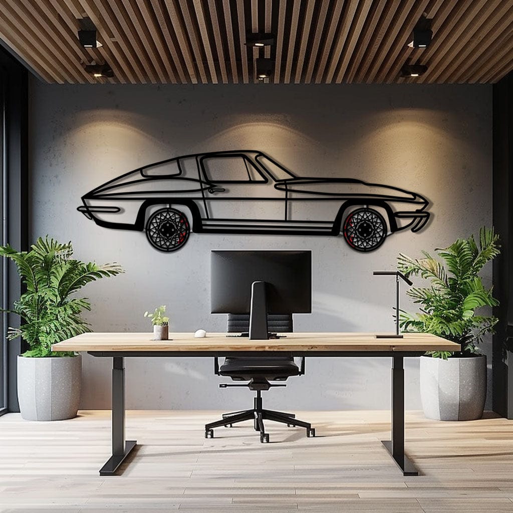 Chevrolet Corvette C3 Stingray Metal Car Wall Art with Rotating Wheels - Classic American Muscle Silhouette - Interactive Automotive Decor - KAFMEKA120