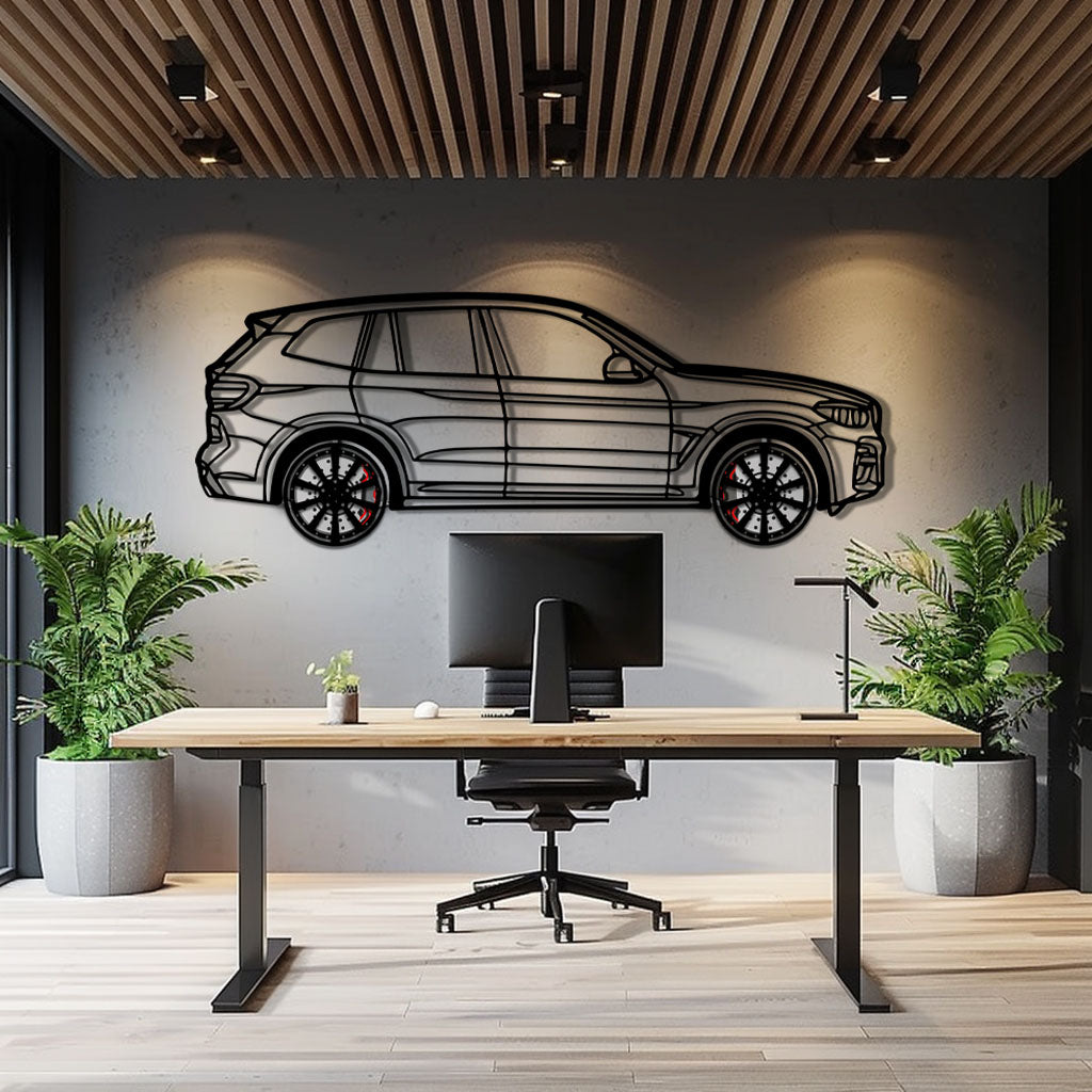 BMW X3 Metal Car Wall Art with Rotating Wheels - Modern SAV Silhouette Decor - Interactive Automotive Wall Art - KAFMEKA110