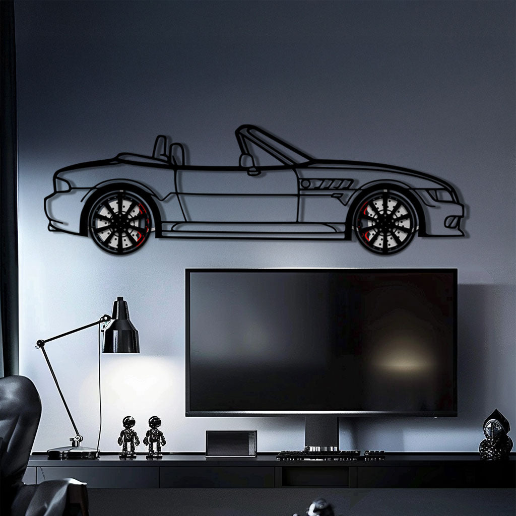 BMW Z3 Metal Car Wall Art with Rotating Wheels - Classic Roadster Silhouette Decor - Interactive Automotive Wall Art - KAFMEKA112
