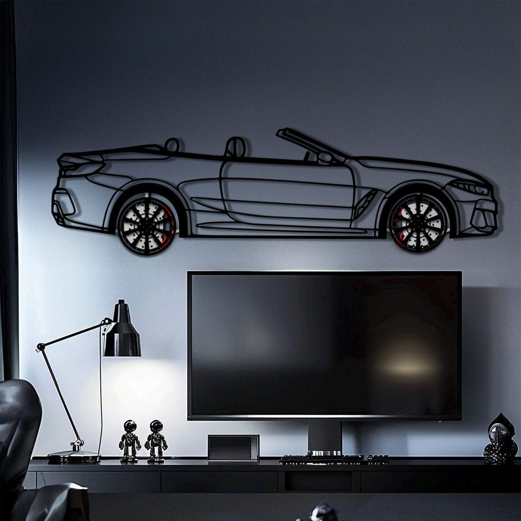 BMW 850i Metal Car Wall Art with Rotating Wheels - Luxury Grand Tourer Silhouette - Interactive Automotive Wall Decor - KAFMEKA105