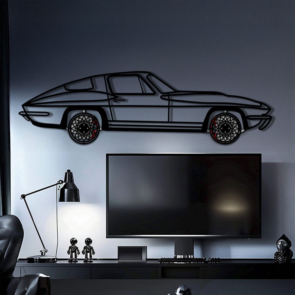 Chevrolet Corvette C3 Stingray Metal Car Wall Art with Rotating Wheels - Classic American Muscle Silhouette - Interactive Automotive Decor - KAFMEKA120