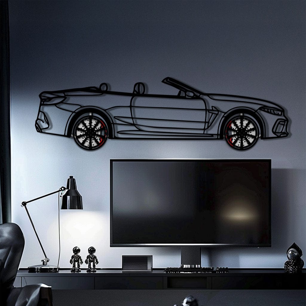 BMW M8 Competition Metal Car Wall Art with Rotating Wheels - M Power Luxury Silhouette - Interactive Automotive Wall Art - KAFMEKA109