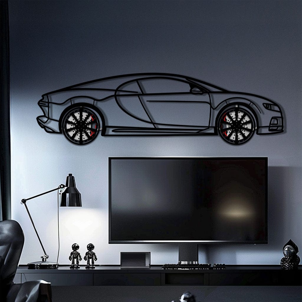 Bugatti Chiron Metal Car Wall Art with Rotating Wheels - Ultimate Hypercar Silhouette Decor - Interactive Automotive Wall Art - KAFMEKA116