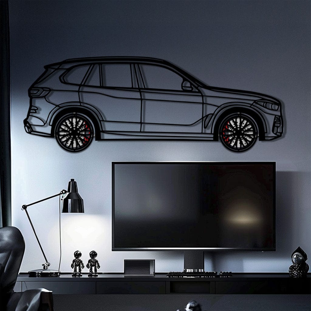 BMW X5 Metal Car Wall Art with Rotating Wheels - Modern SAV Silhouette Decor - Interactive Automotive Wall Art - KAFMEKA111