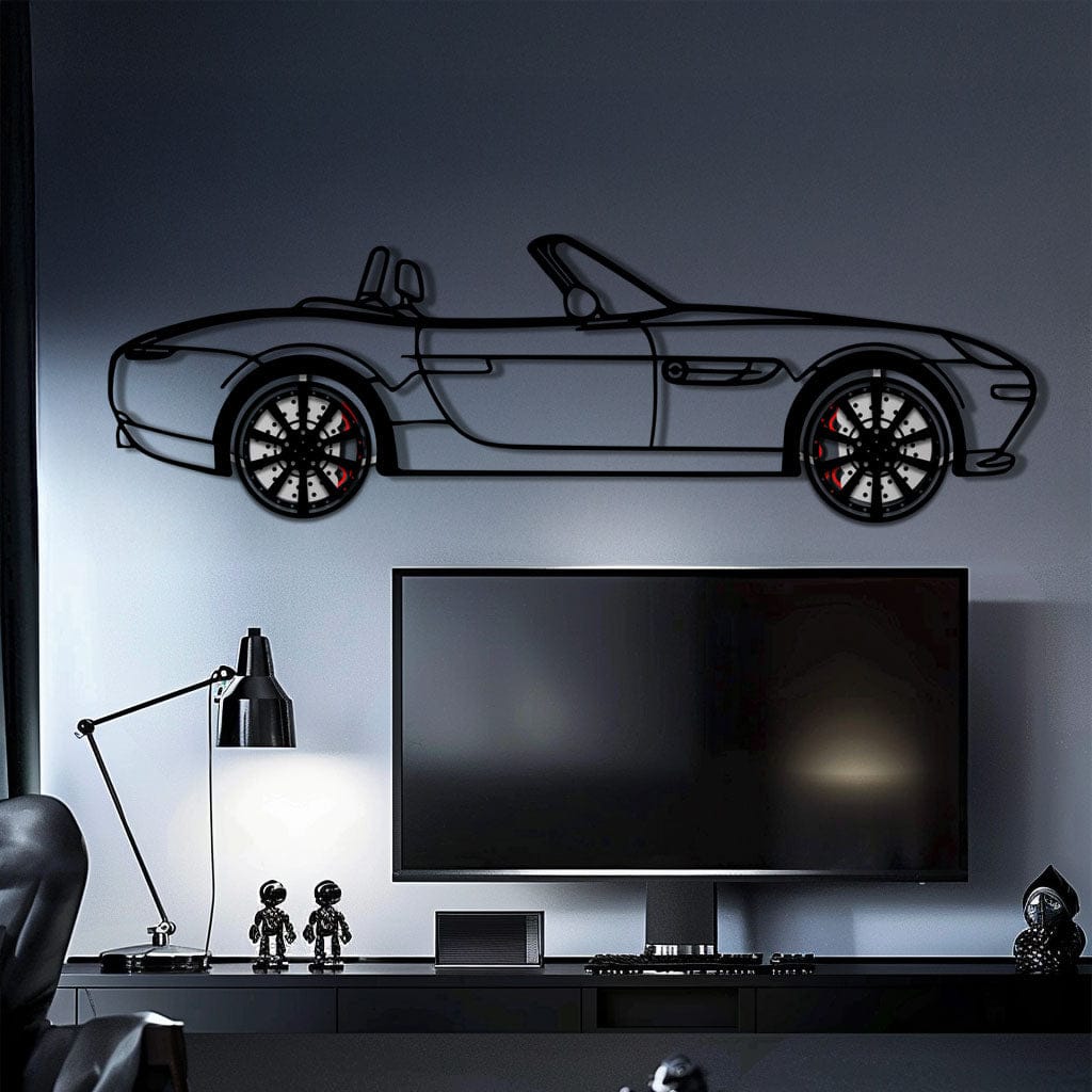 BMW Z8 Metal Car Wall Art with Rotating Wheels - Classic Luxury Roadster Silhouette - Interactive Automotive Wall Decor - KAFMEKA115