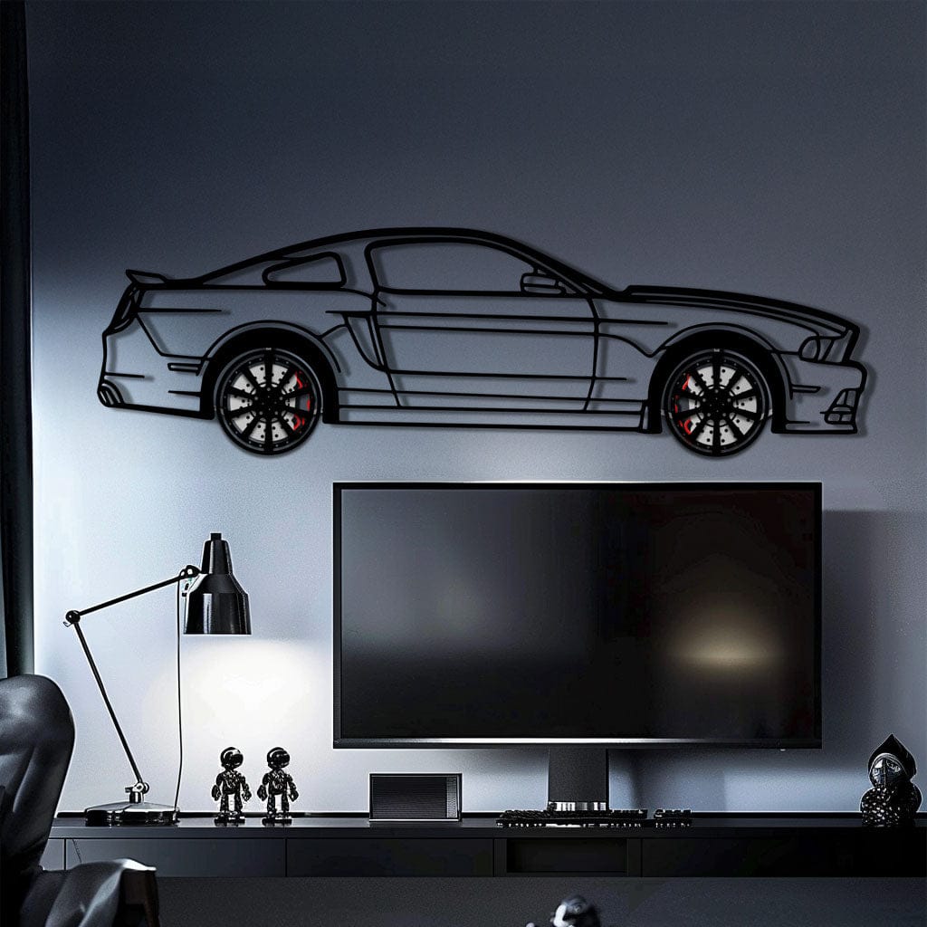 2013 Ford Mustang GT Metal Car Wall Art with Rotating Wheels - S197 Modern Muscle Silhouette - Interactive Automotive Wall Decor- KAFMEKA141