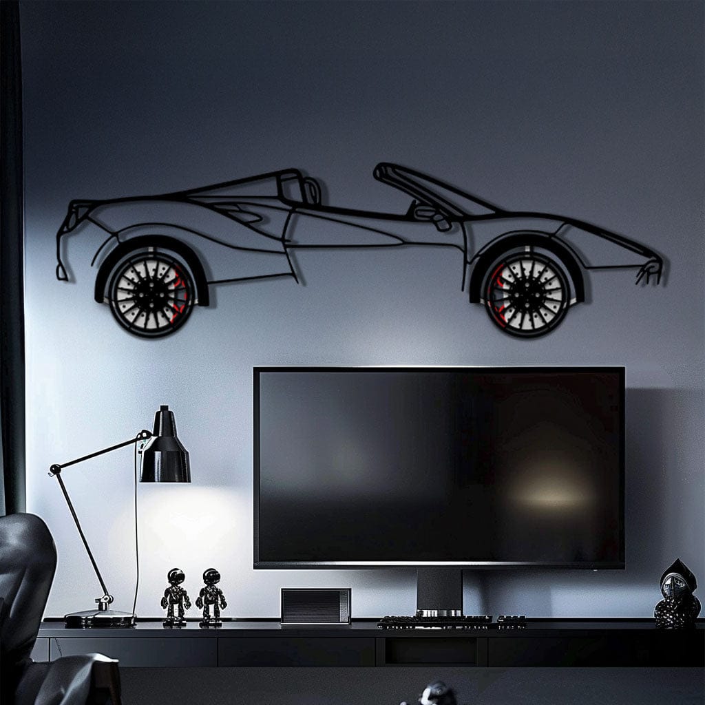Ferrari 488 Spider Metal Car Wall Art with Rotating Wheels - Italian Twin-Turbo V8 Silhouette - Interactive Automotive Wall Decor - KAFMEKA126
