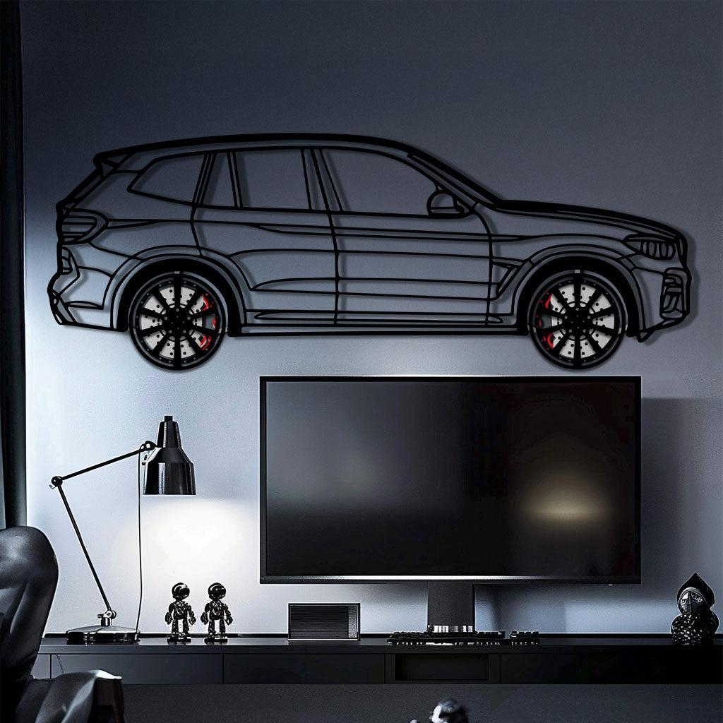 BMW X3 Metal Car Wall Art with Rotating Wheels - Modern SAV Silhouette Decor - Interactive Automotive Wall Art - KAFMEKA110