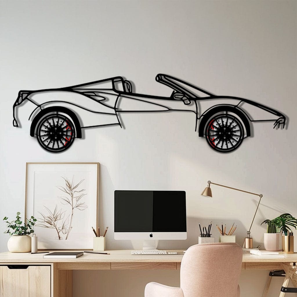 Ferrari 488 Spider Metal Car Wall Art with Rotating Wheels - Italian Twin-Turbo V8 Silhouette - Interactive Automotive Wall Decor - KAFMEKA126