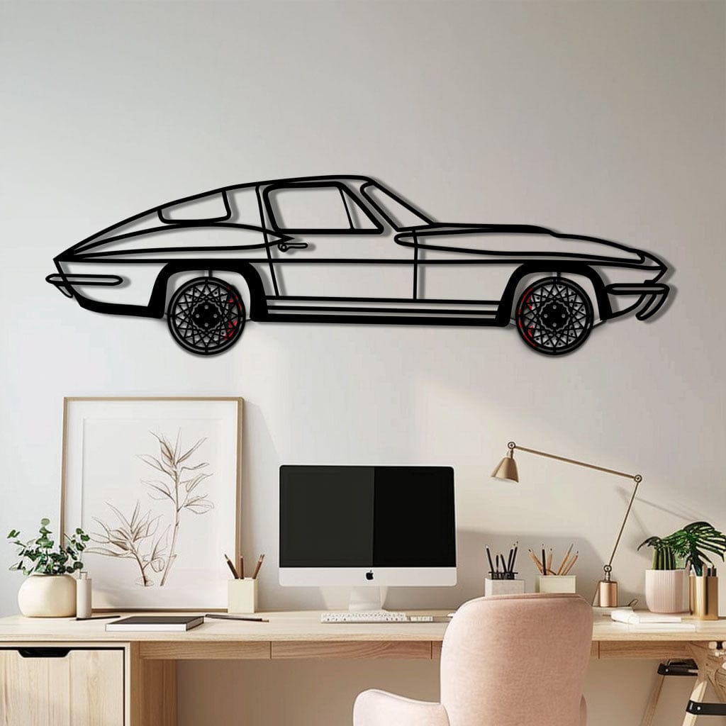 Chevrolet Corvette C3 Stingray Metal Car Wall Art with Rotating Wheels - Classic American Muscle Silhouette - Interactive Automotive Decor - KAFMEKA120