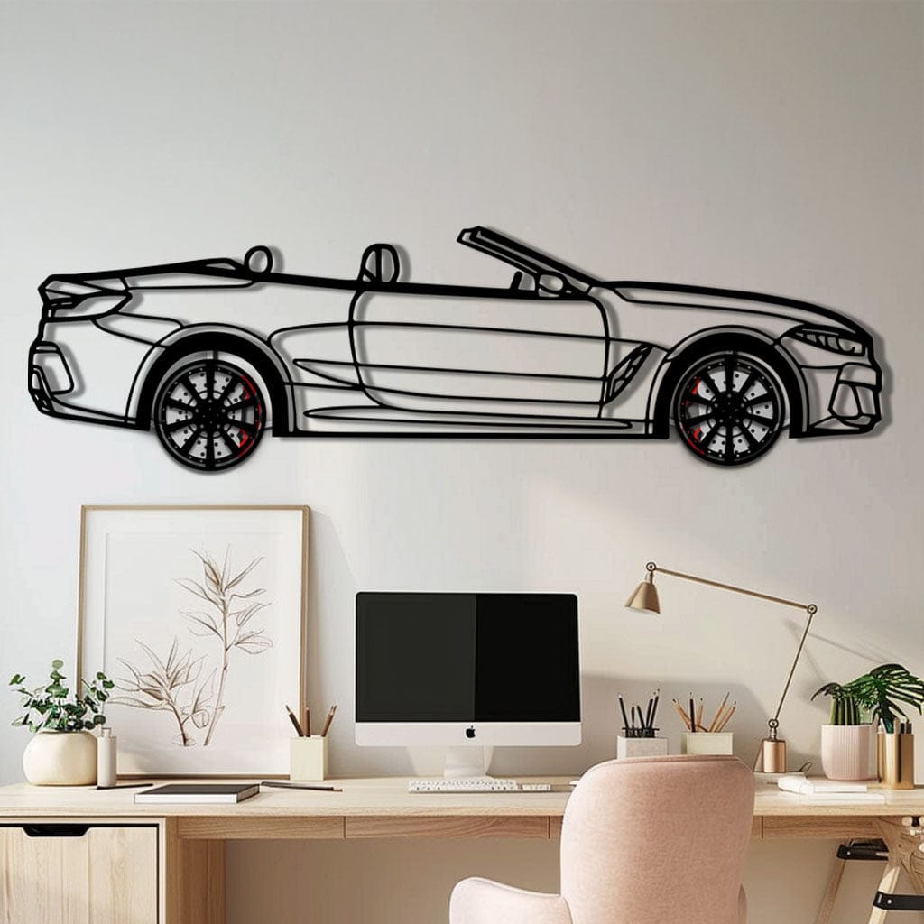 BMW 850i Metal Car Wall Art with Rotating Wheels - Luxury Grand Tourer Silhouette - Interactive Automotive Wall Decor - KAFMEKA105