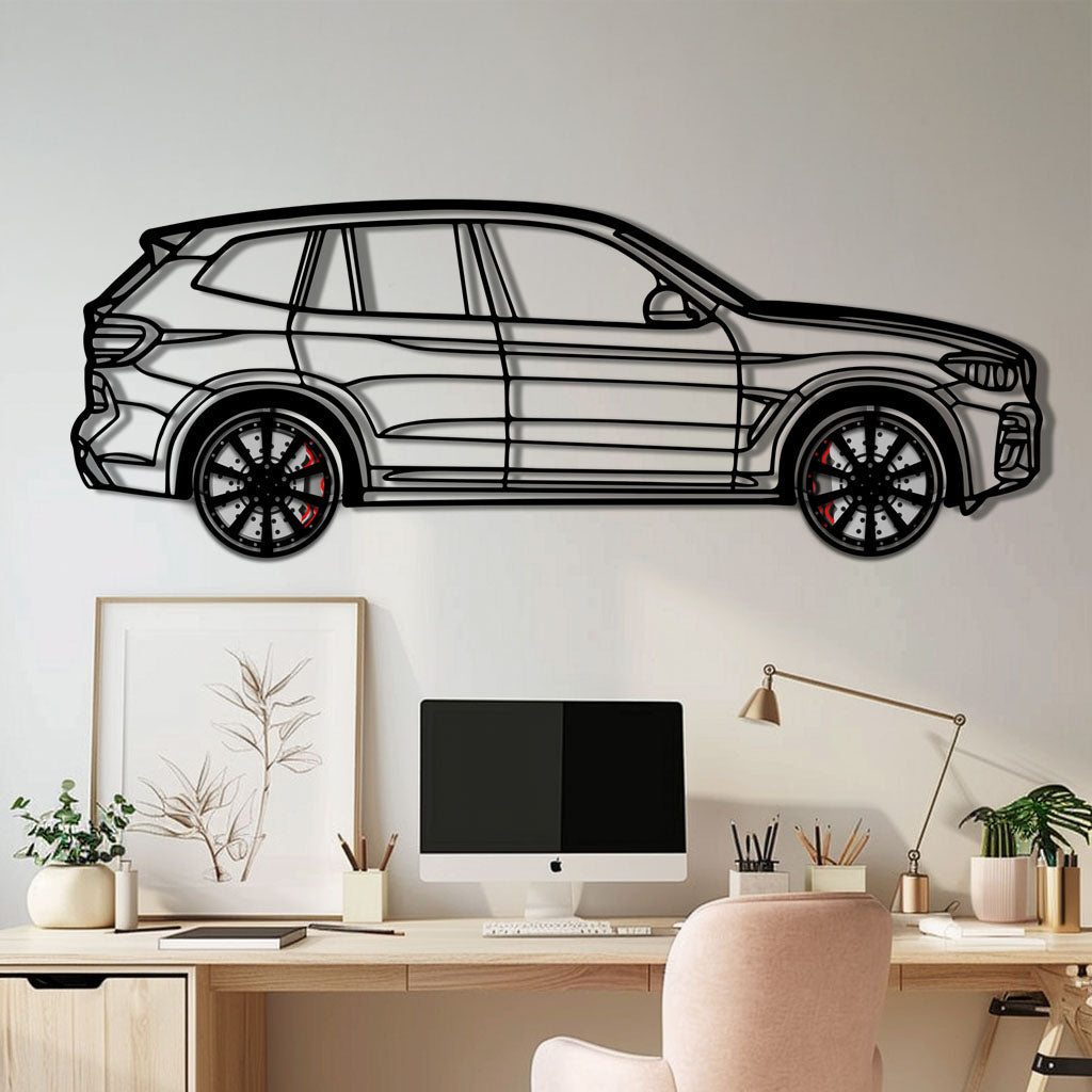 BMW X3 Metal Car Wall Art with Rotating Wheels - Modern SAV Silhouette Decor - Interactive Automotive Wall Art - KAFMEKA110