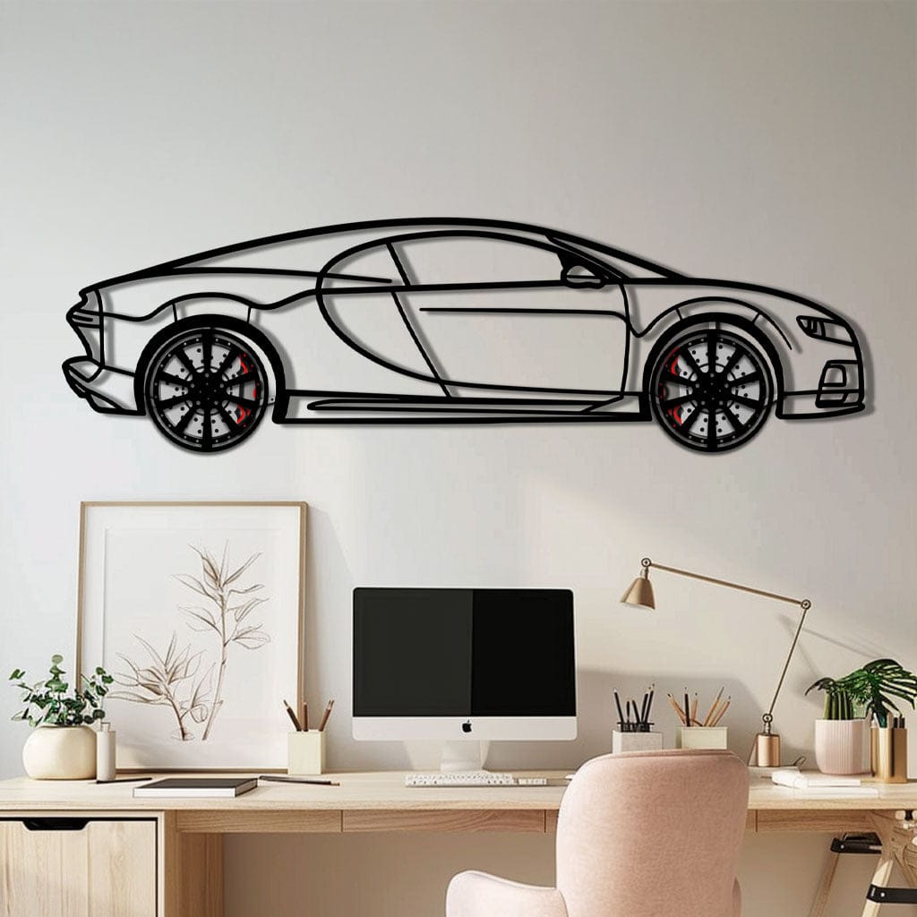 Bugatti Chiron Metal Car Wall Art with Rotating Wheels - Ultimate Hypercar Silhouette Decor - Interactive Automotive Wall Art - KAFMEKA116