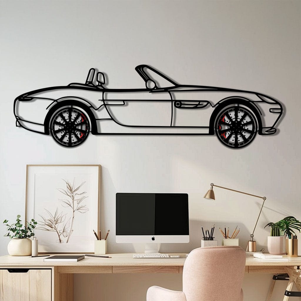 BMW Z8 Metal Car Wall Art with Rotating Wheels - Classic Luxury Roadster Silhouette - Interactive Automotive Wall Decor - KAFMEKA115
