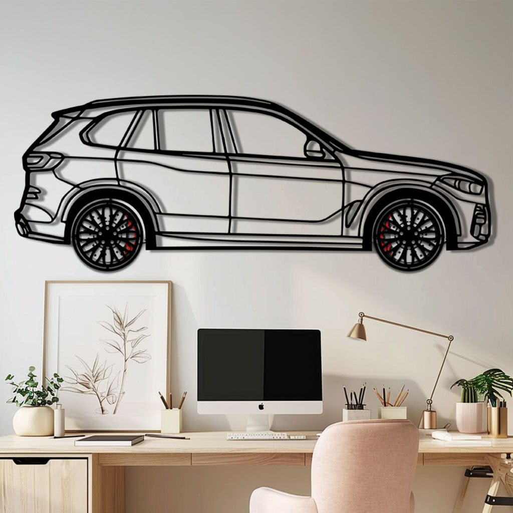 BMW X5 Metal Car Wall Art with Rotating Wheels - Modern SAV Silhouette Decor - Interactive Automotive Wall Art - KAFMEKA111