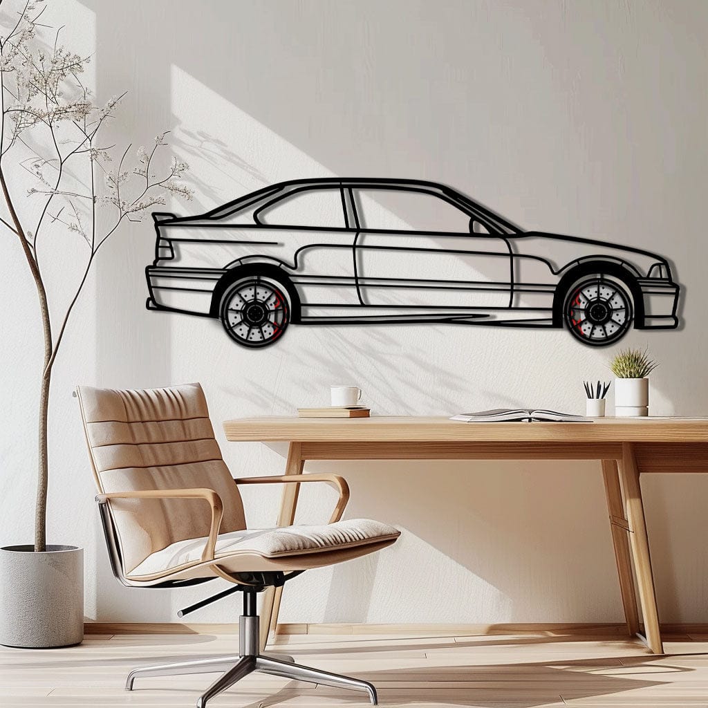 BMW E36 M3 Metal Car Wall Art with Rotating Wheels - 90s Performance Legend Silhouette - Interactive Automotive Wall Decor - KAFMEKA101