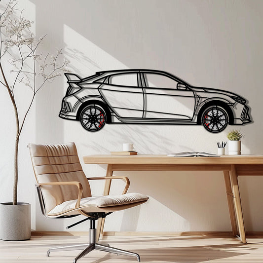 Honda Civic Type R Metal Car Wall Art with Rotating Wheels - JDM Performance Silhouette - Interactive Automotive Wall Decor - KAFMEKA142