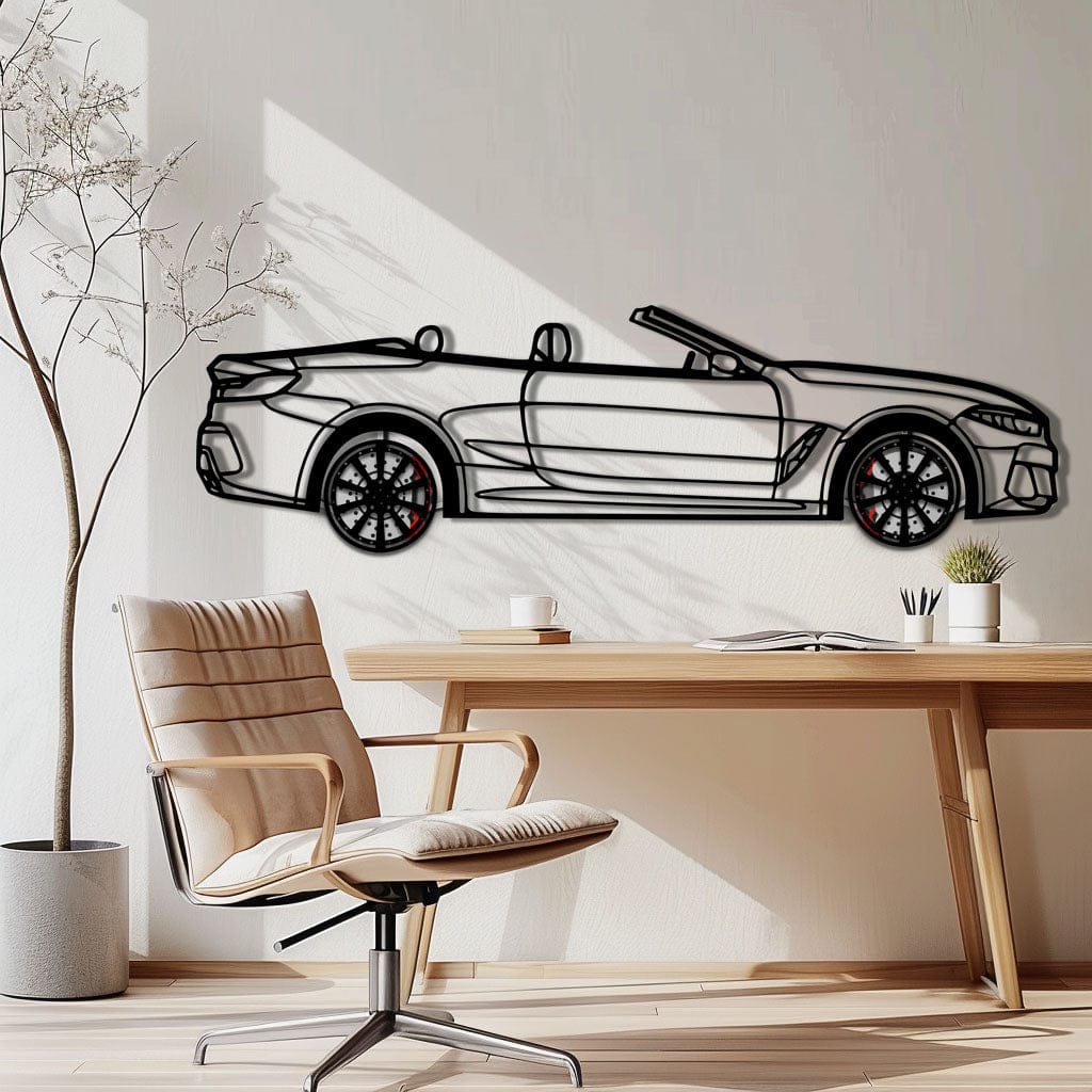 BMW 850i Metal Car Wall Art with Rotating Wheels - Luxury Grand Tourer Silhouette - Interactive Automotive Wall Decor - KAFMEKA105