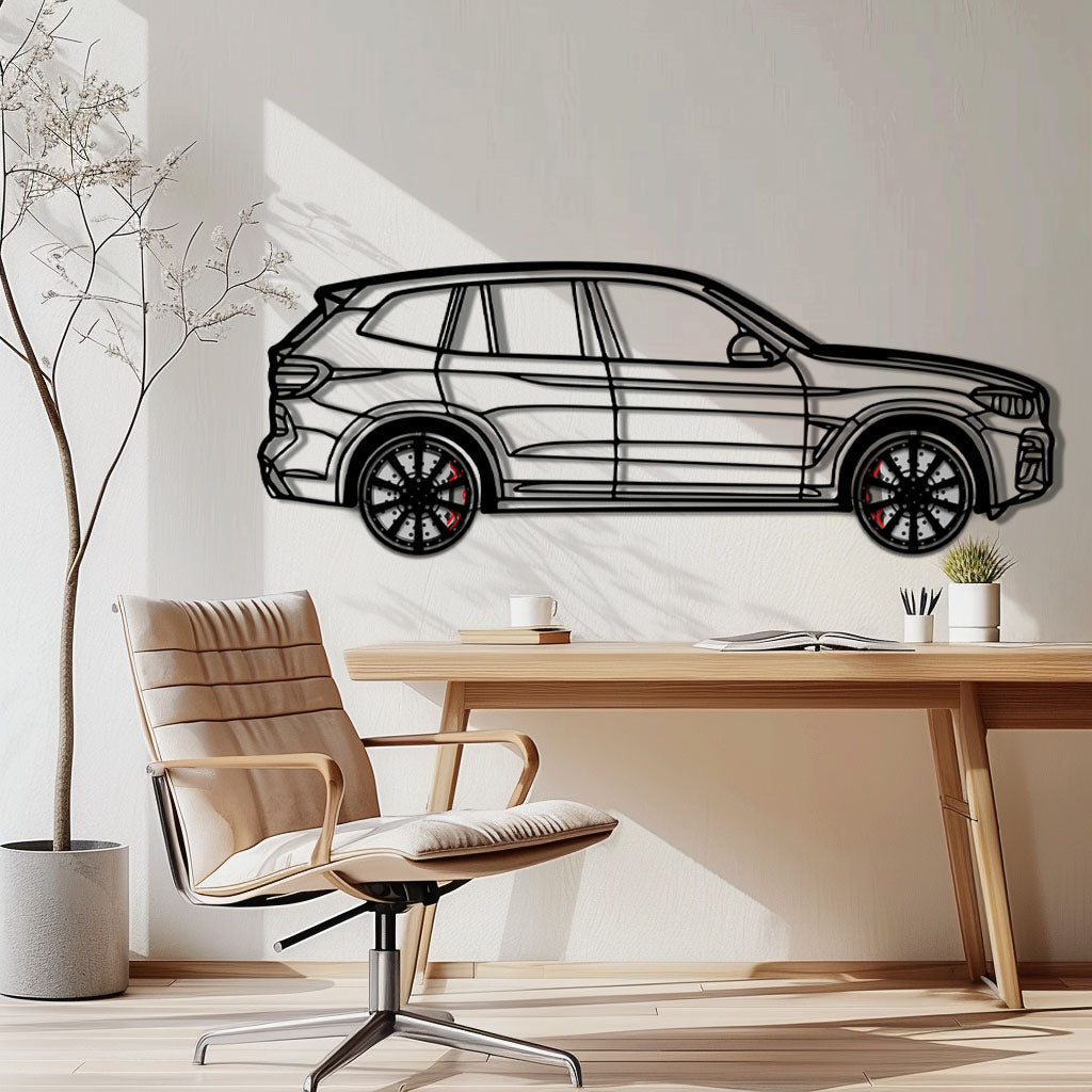 BMW X3 Metal Car Wall Art with Rotating Wheels - Modern SAV Silhouette Decor - Interactive Automotive Wall Art - KAFMEKA110
