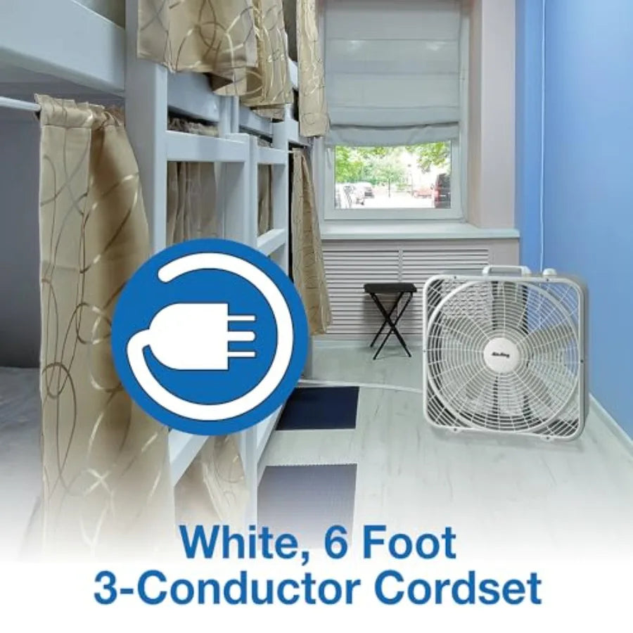 Box Fan Three Speed ABS Housing Quiet Remote Energy Efficient