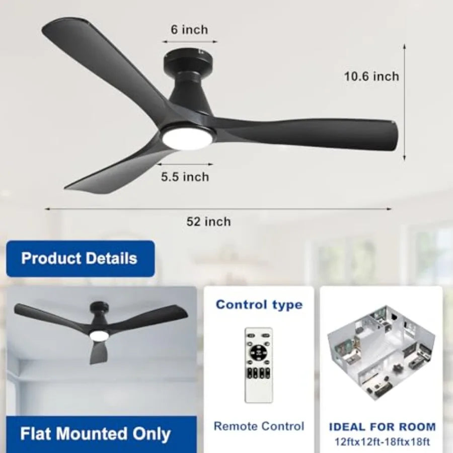 Ceiling Fan With Lights Three Blade Flush Mount Low Profile Dimmable