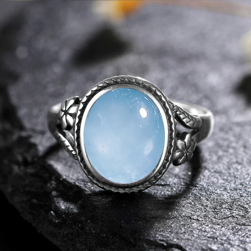 Sterling Silver Stone Oval Flower Ring