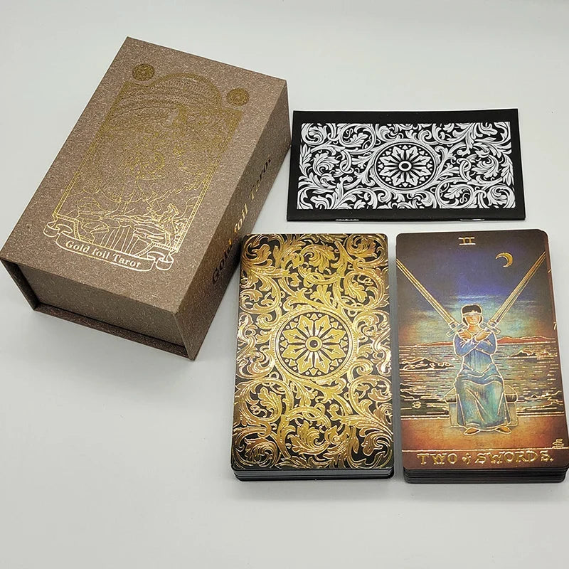 The New Knight Laser Gold Foil Tarot Board Game Set Hot Stamping Luxury PVC Waterproof Wear-resistant Divination Cards