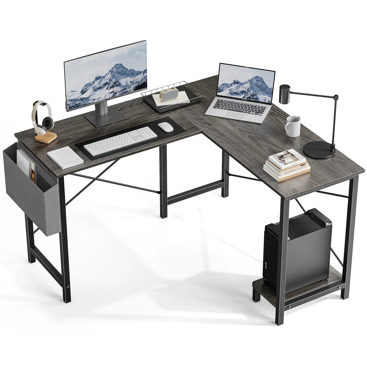 JHK Gaming Corner L Shaped Desk With Wooden CPU Storage
