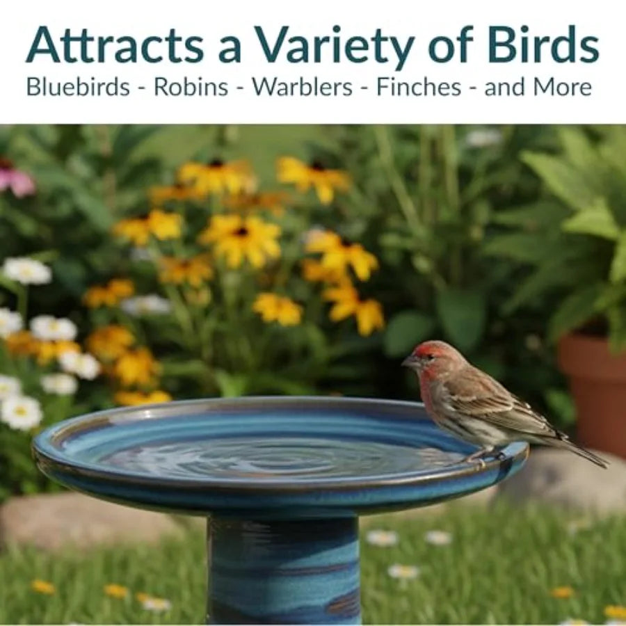 Ceramic Outdoor Bird Bath Hand Painted With UV Frost Resistance