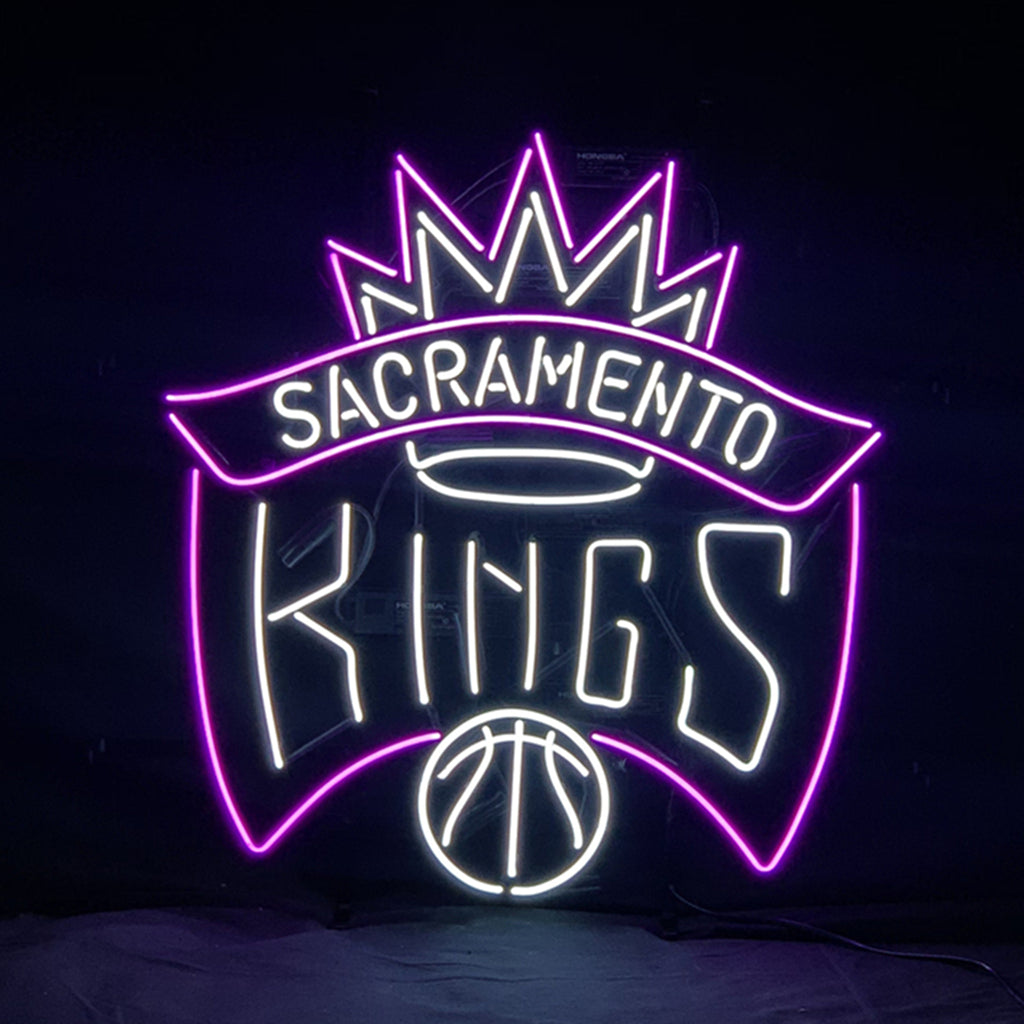 Sacramento Kings Basketball Neon Sign Light 24"x20" Real Glass Tube with Metal Grid Backing