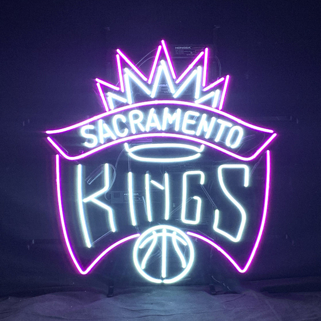 Sacramento Kings Basketball Neon Sign Light 24"x20" Real Glass Tube with Metal Grid Backing