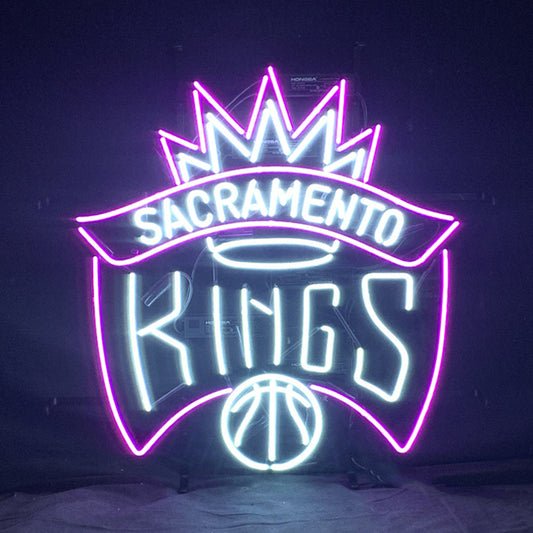 Sacramento Kings Basketball Neon Sign Light 24"x20" Real Glass Tube with Metal Grid Backing