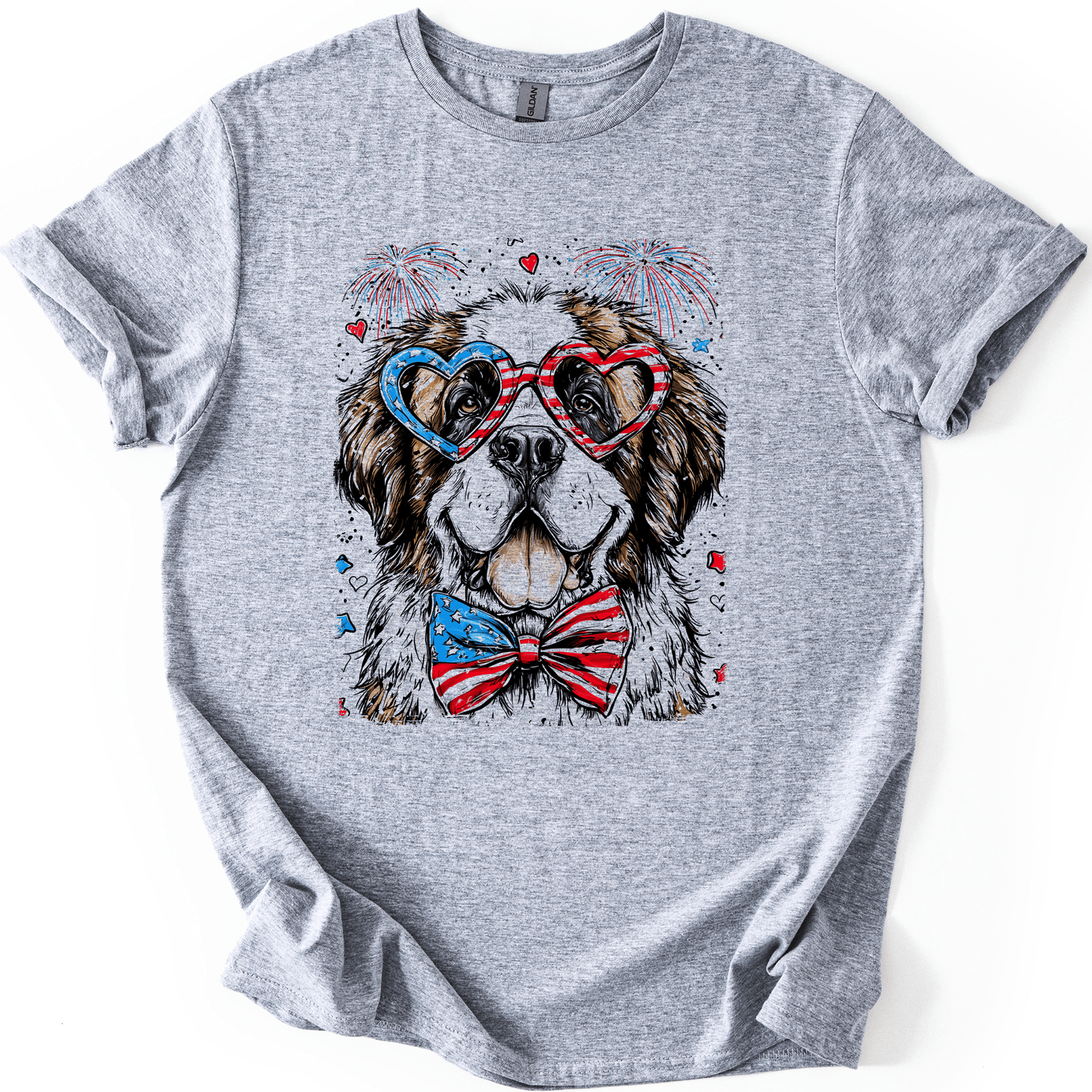 Saint Bernard Patriotic Dog USA Flag Edition For Pet Lovers Show Your Pride Graphic Tee