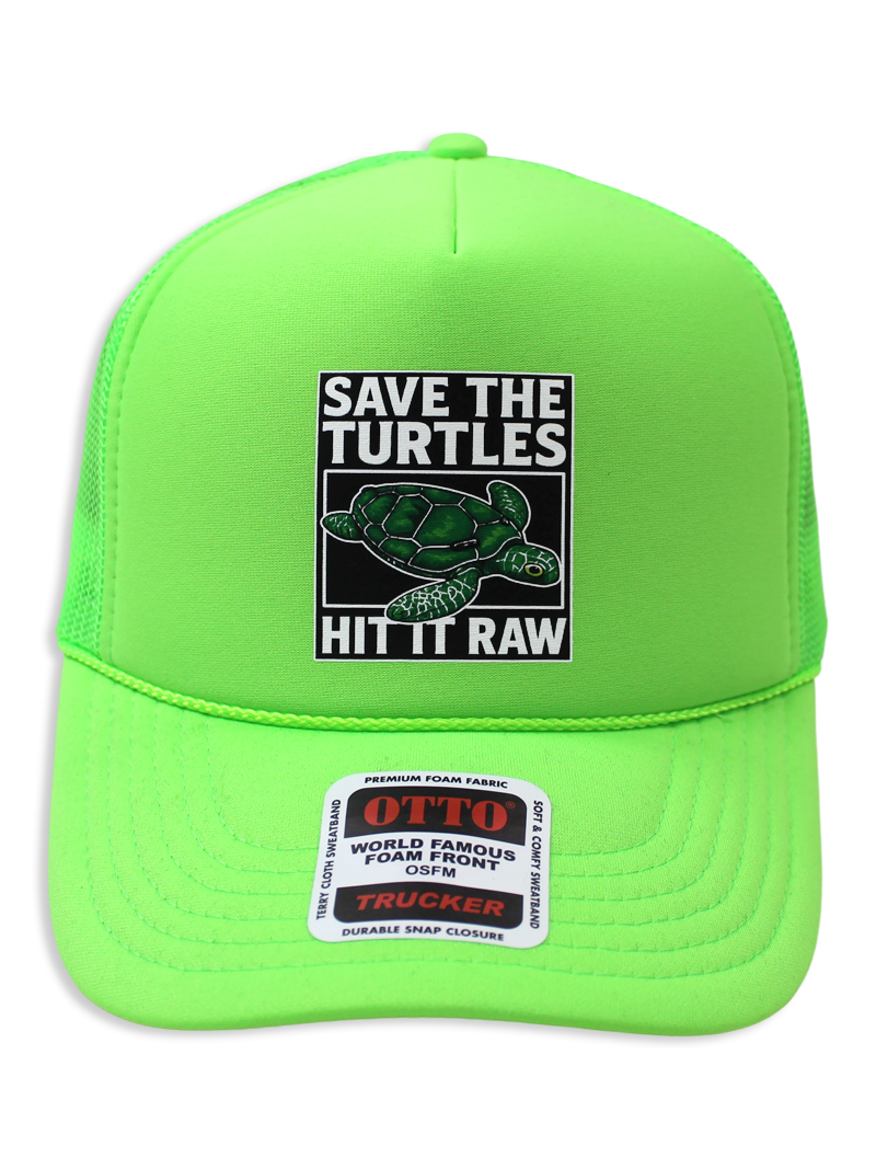 Save The Turtles Neon Green Foam Front Trucker Hat by Luckless Outfitters
