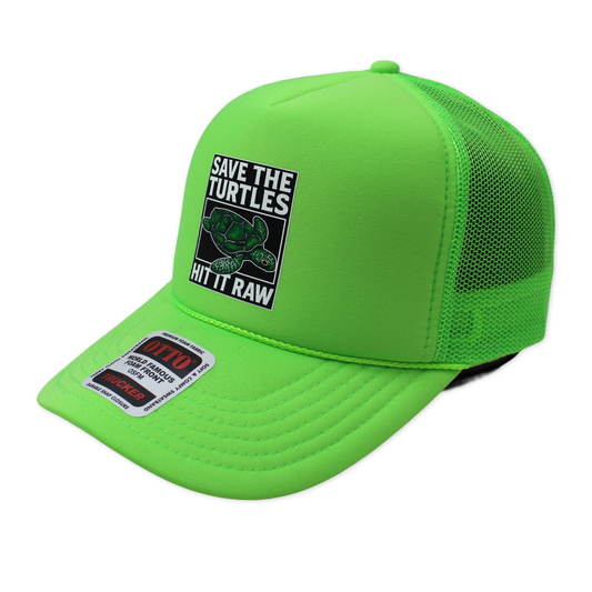 Save The Turtles Neon Green Foam Front Trucker Hat by Luckless Outfitters