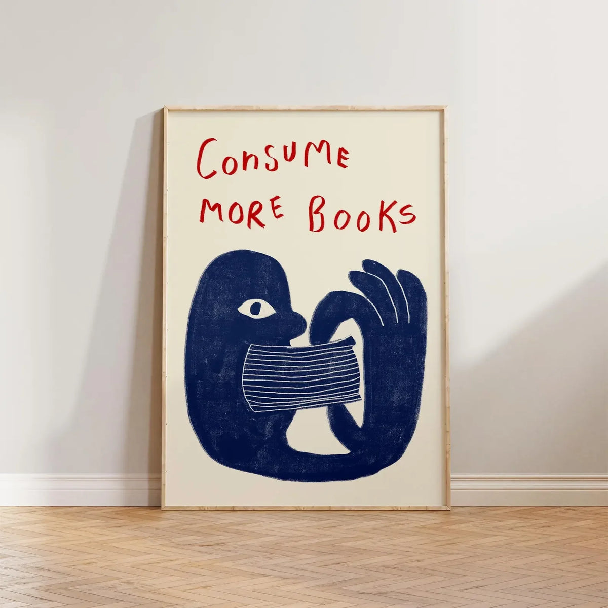 Retro Book Wall Art Reading Print Gift For Book Lovers Hand Drawn Illustration Wall Art Consume More Books Print, Cool Liter