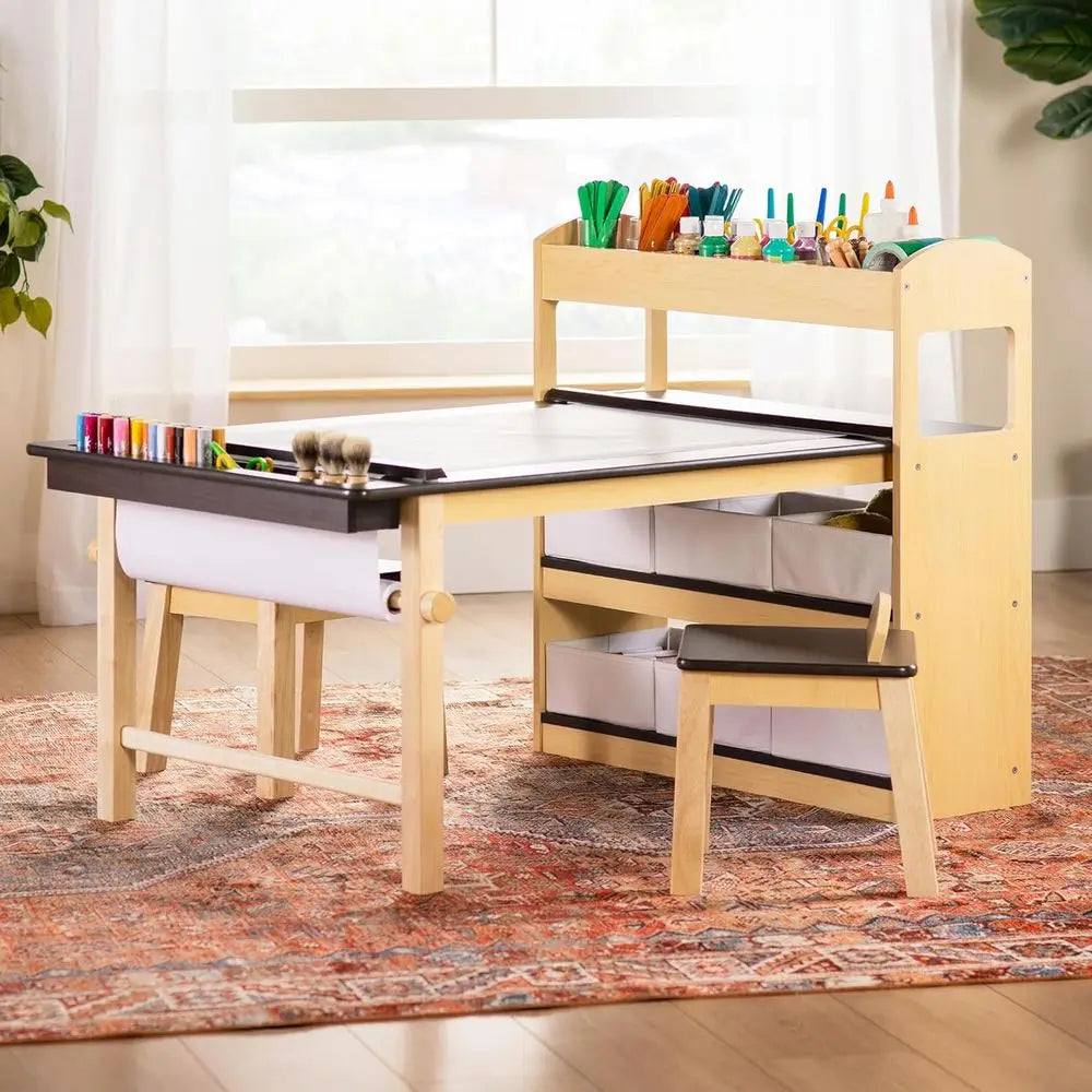 Children's Art Table And Chairs Set With Storage Paper Roll