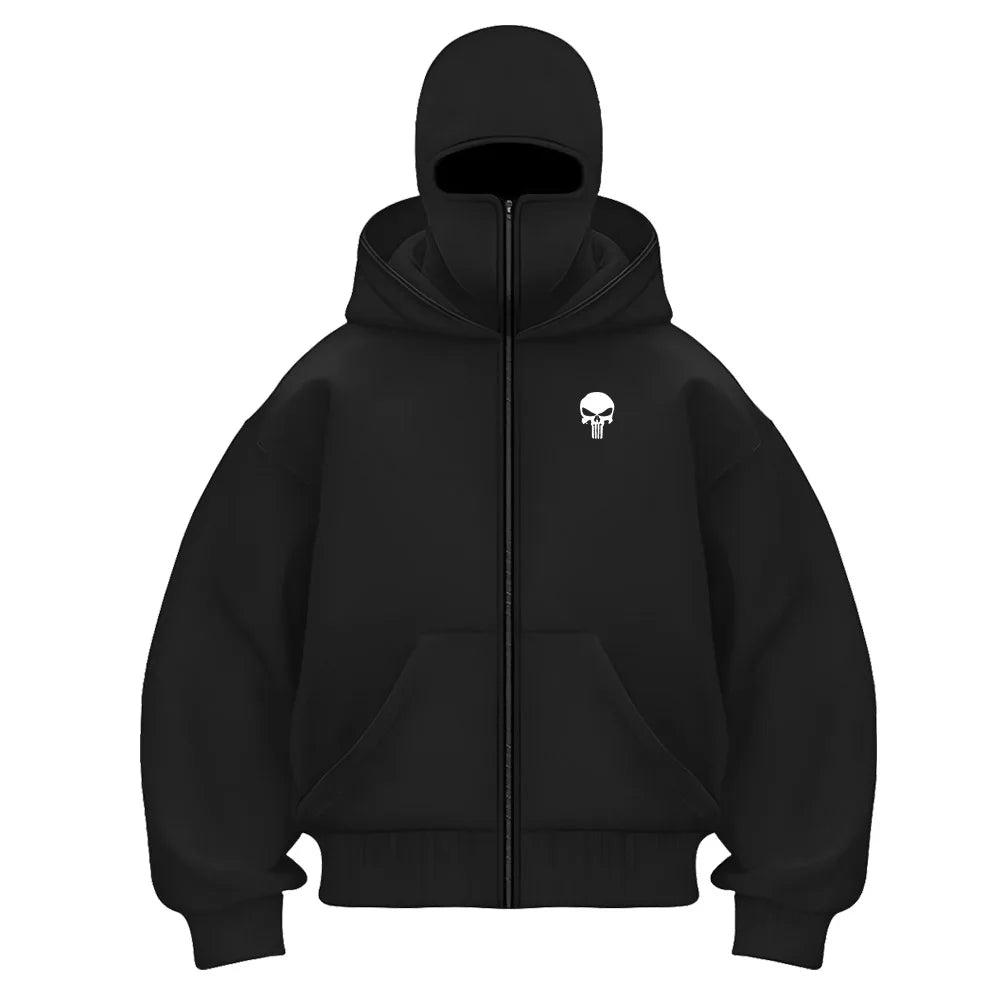 Men's Balaclava Hoodie Half Zip up Double Hooded Fleece Sweatshirt