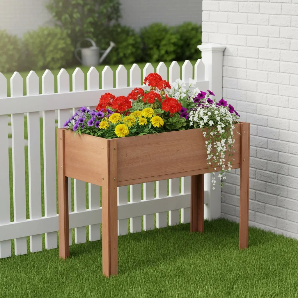 Solid Fir Wood Raised Garden Bed With Legs Outdoor Plants