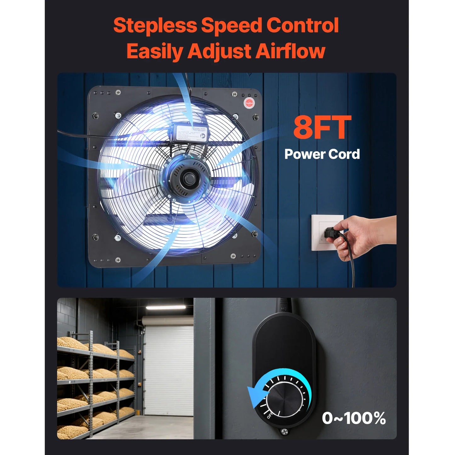 SucceBuy Wall Mounted Shutter Exhaust Fan With Variable Speed Controller