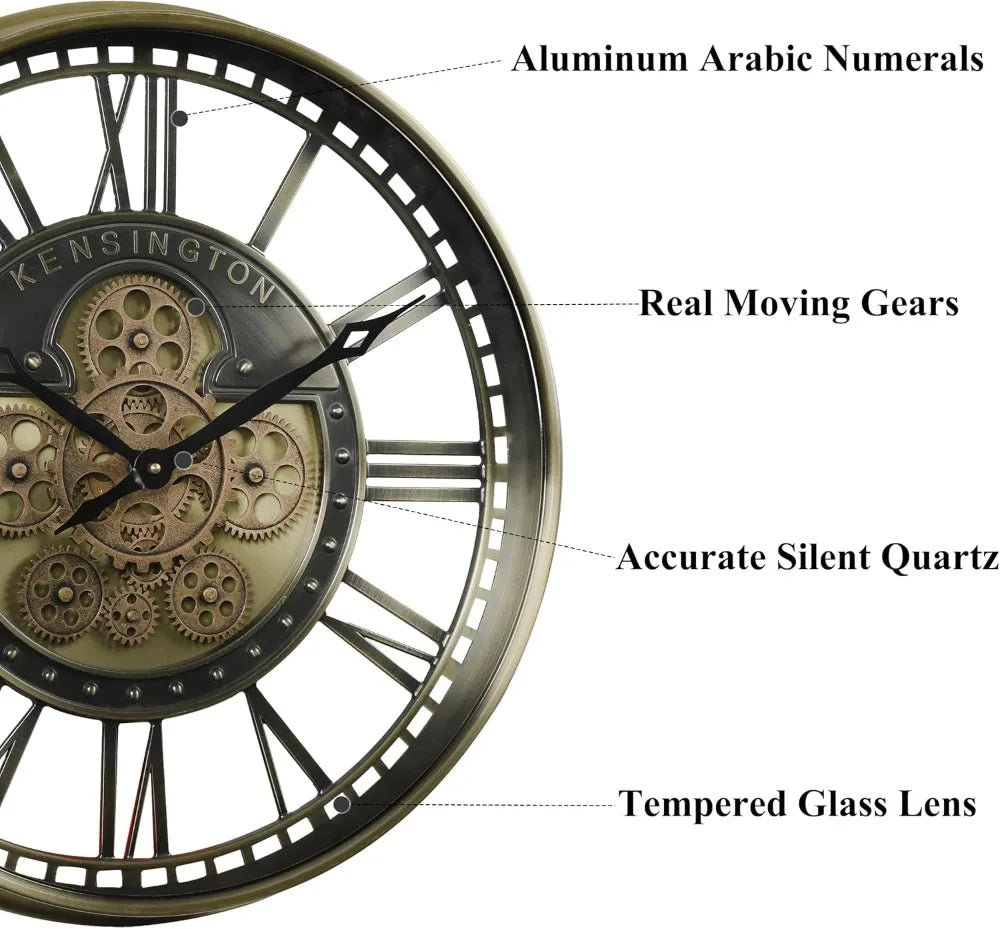 Moving Gears Wall Clock With Roman Numerals Modern Farmhouse Decor